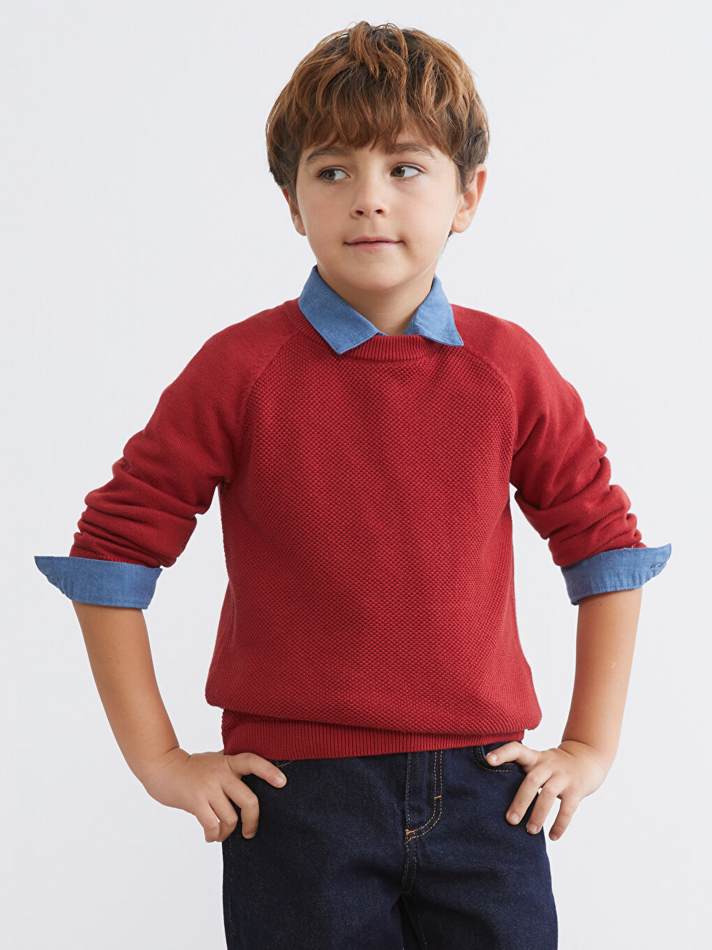 Bordo Erkek Çocuk Basic Triko Kazak-2