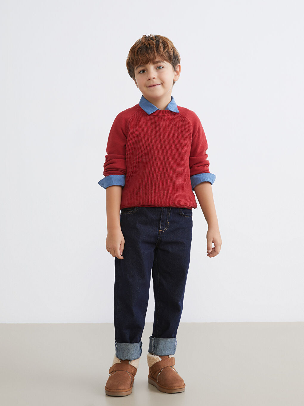 Bordo Erkek Çocuk Basic Triko Kazak-3