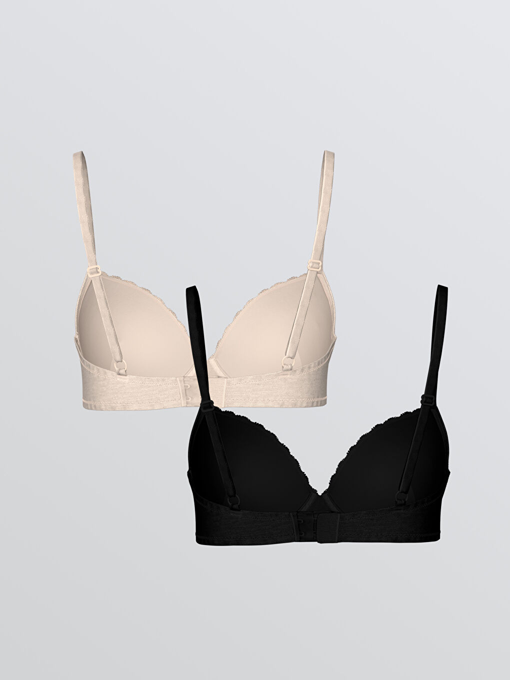 Bej Balenli Dolgusuz Düz Tişört Sütyen 2'li-1