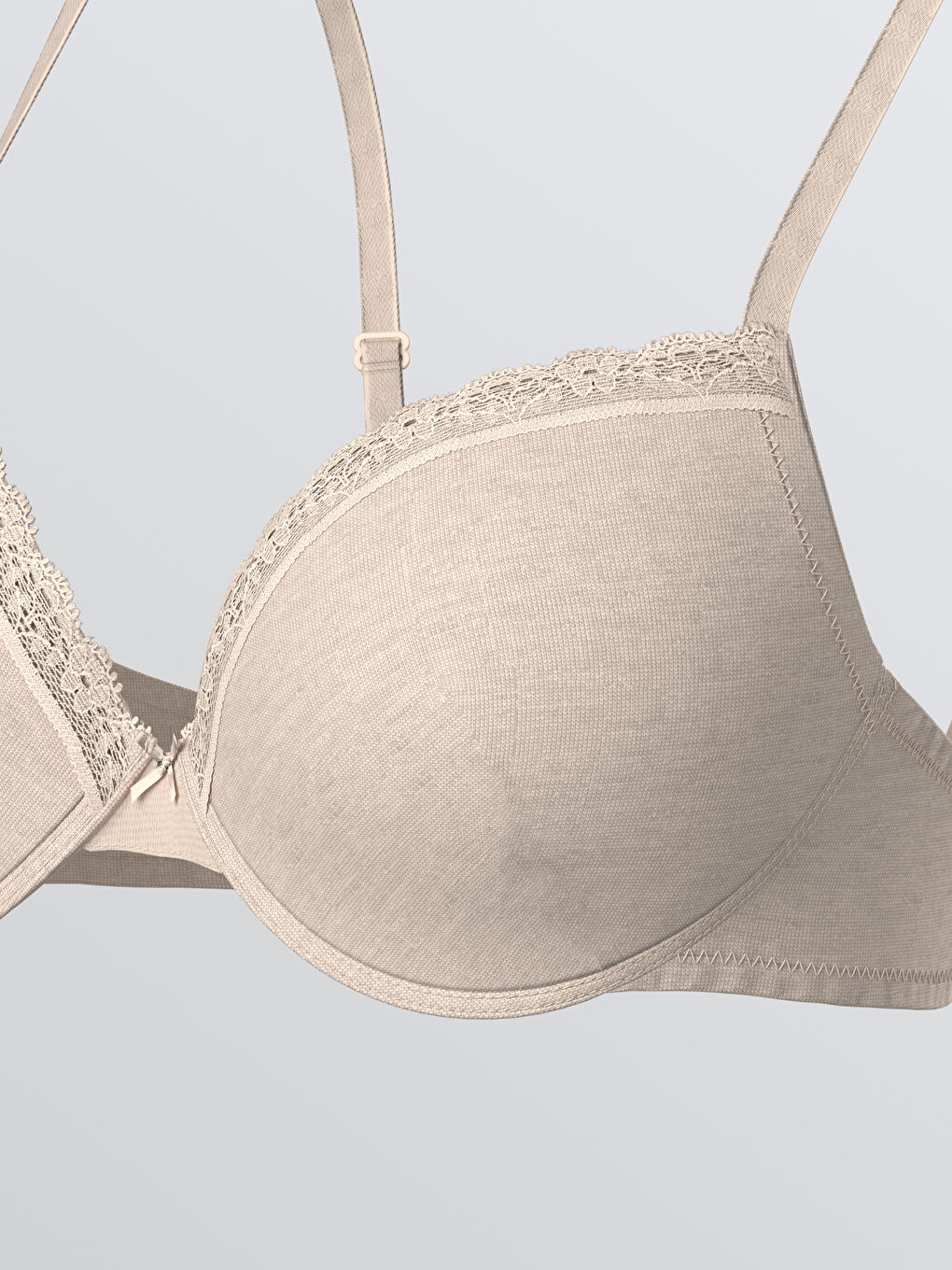 Bej Balenli Dolgusuz Düz Tişört Sütyen 2'li-2