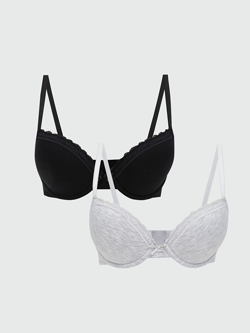 Siyah Balenli Dolgusuz Düz Tişört Sütyen 2'li-1