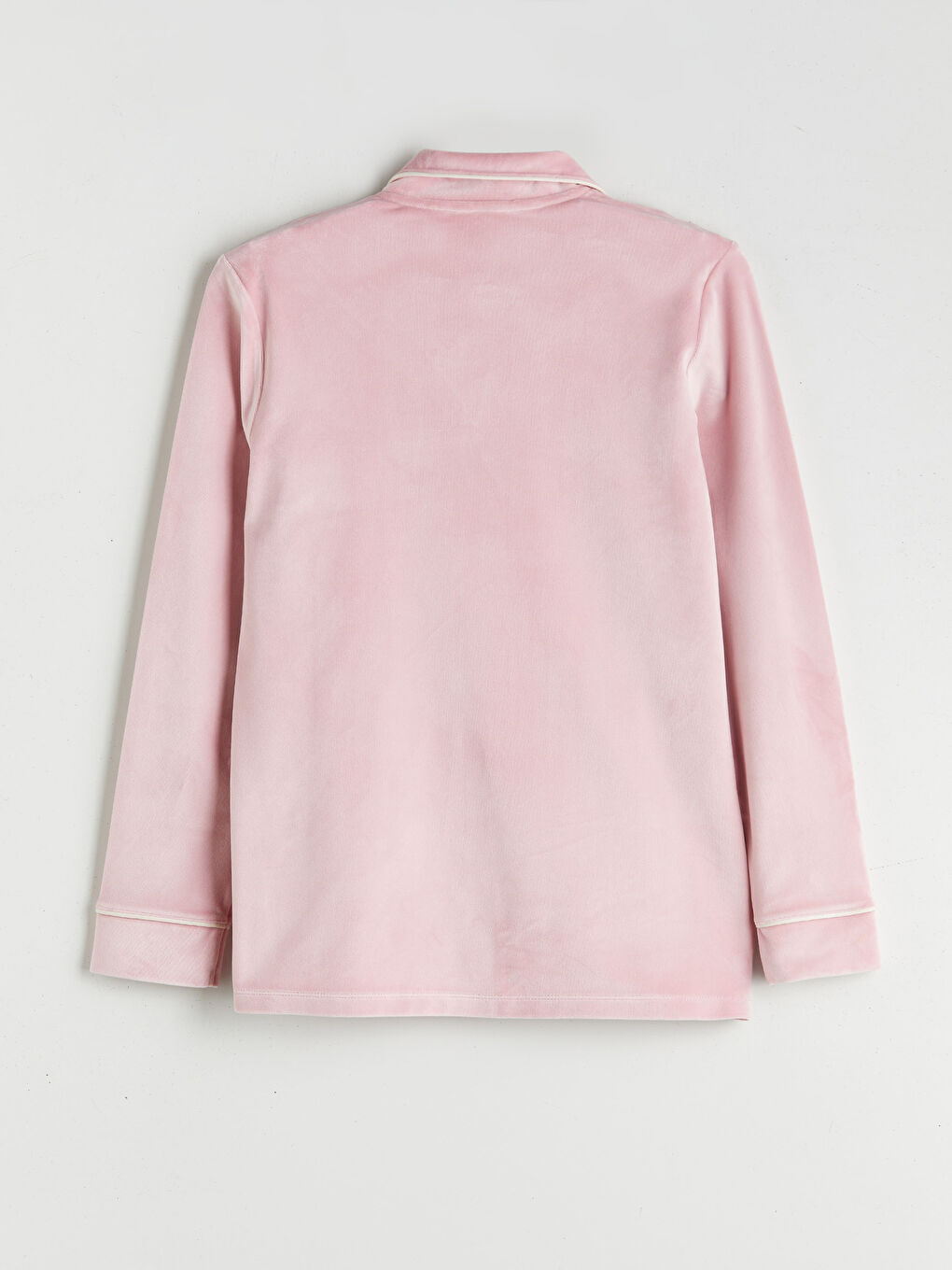 Pembe Gömlek Yaka Kadife Kadın Pijama Takımı-7