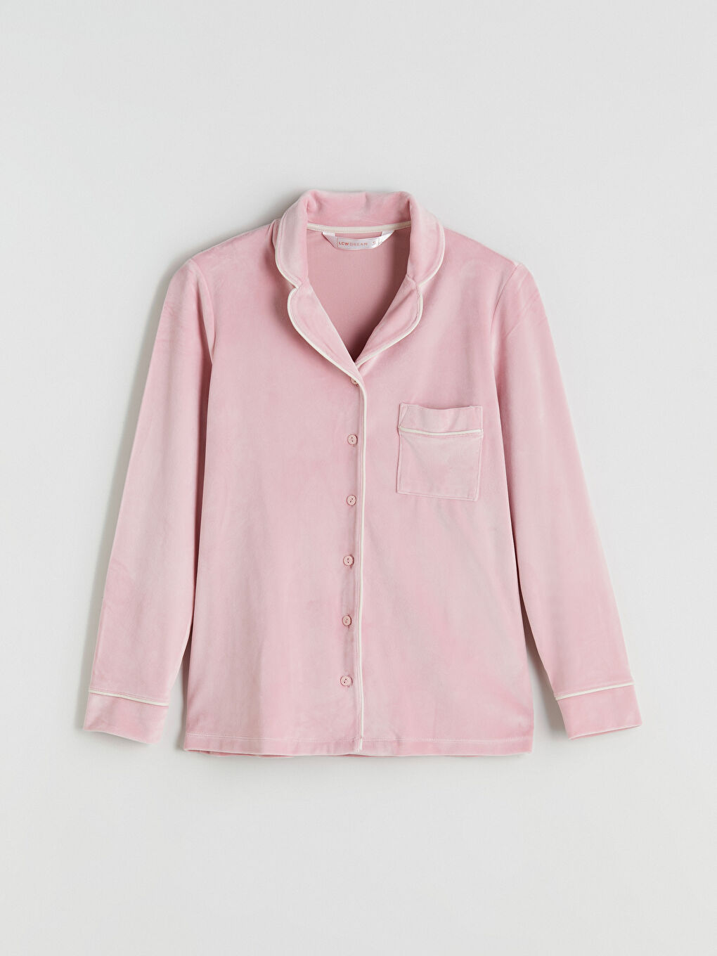 Pembe Gömlek Yaka Kadife Kadın Pijama Takımı-6