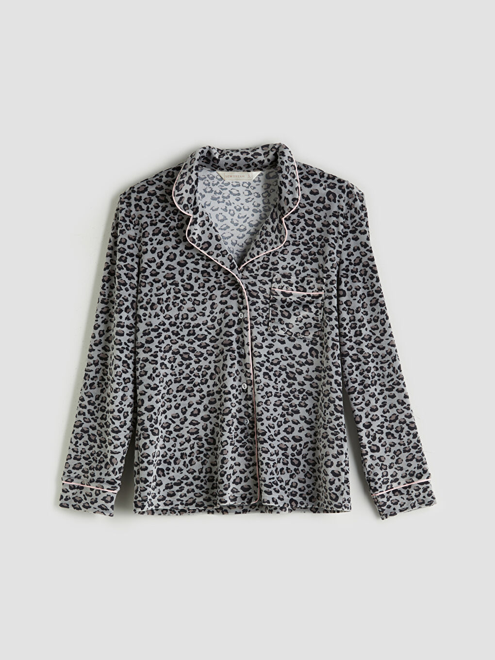 Gri Gömlek Yaka Leopar Desenli Kadın Pijama Üstü