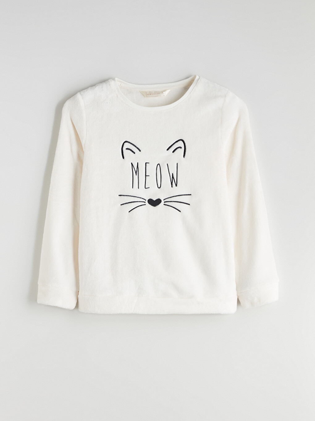 Ekru Nakışlı Kadın Pelüş Pijama Üst