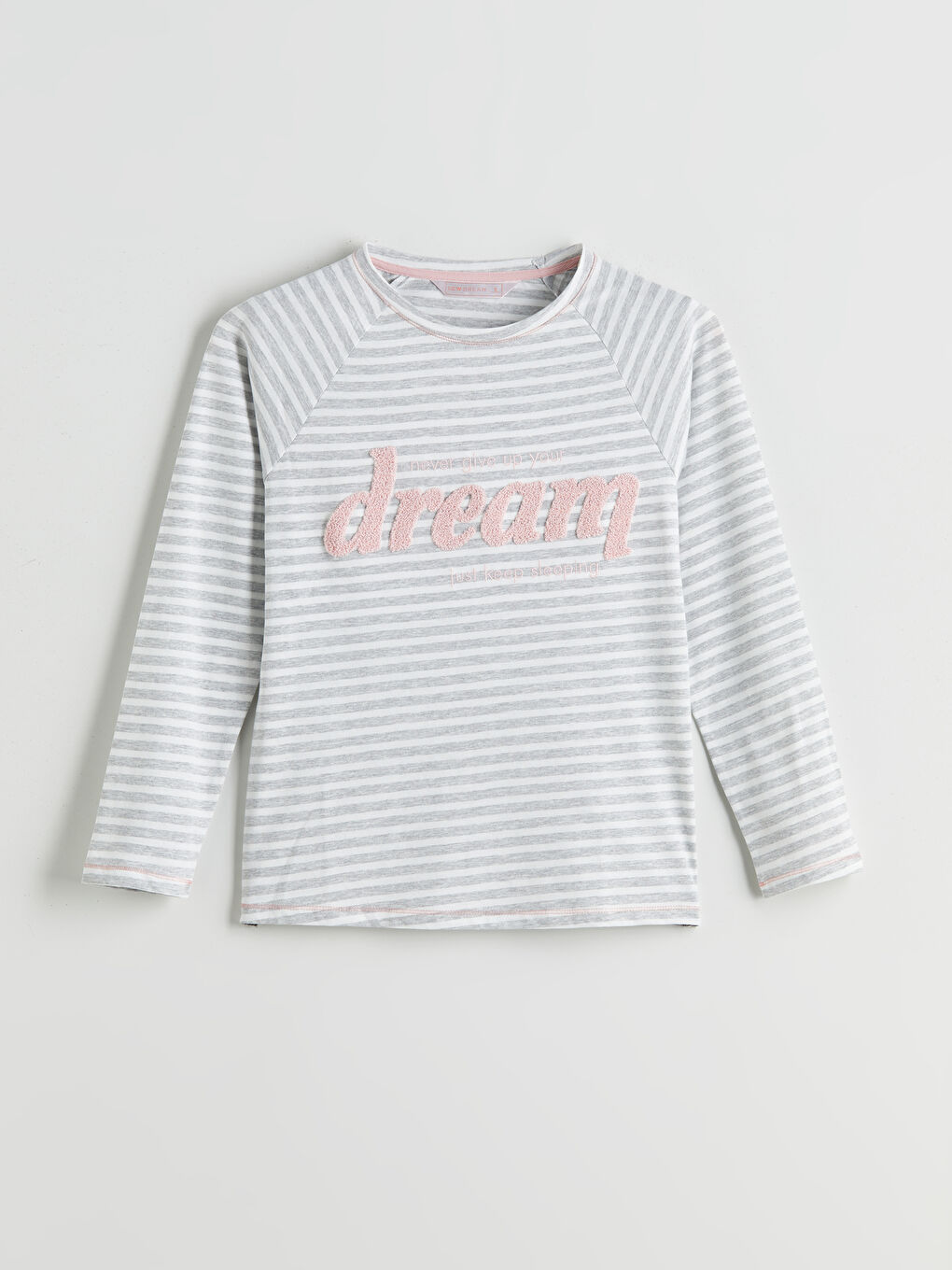 Ekru Bisiklet Yaka Çizgili Kadın Pijama Üstü