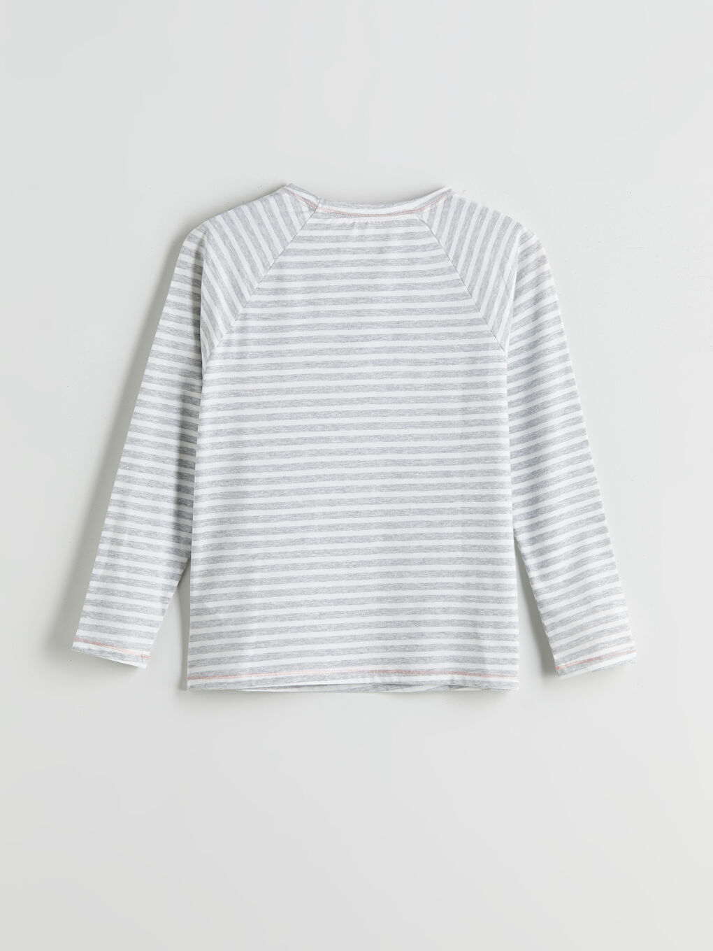 Ekru Bisiklet Yaka Çizgili Kadın Pijama Üstü-1