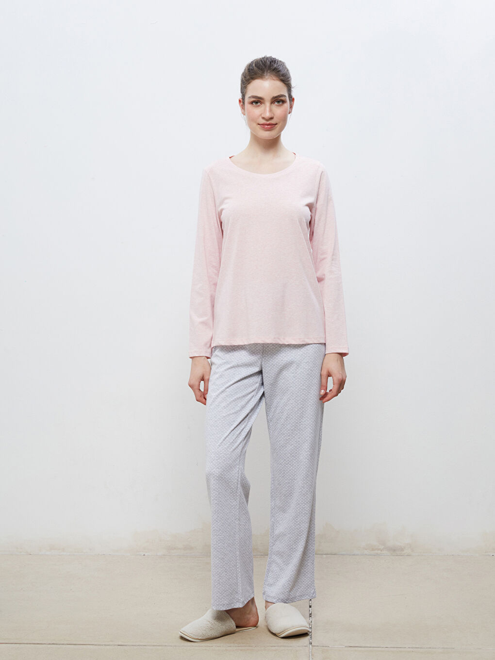 LCW DREAM طقم بيجاما نساء كول مدور -W50785Z8-998