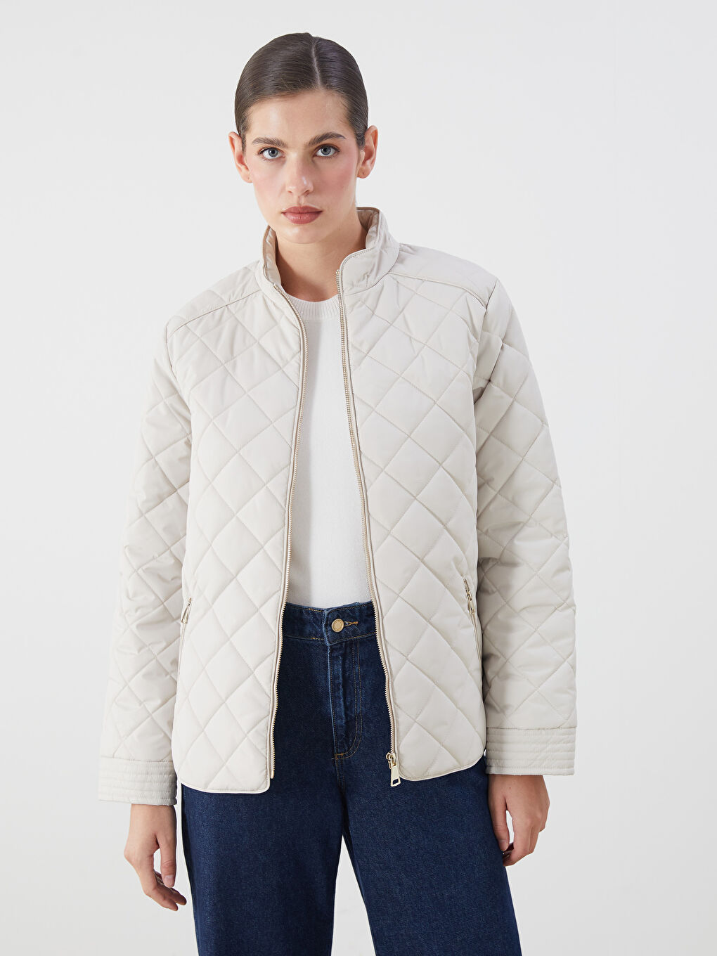 Funnel Neck Quilted Women's Puffer Coat