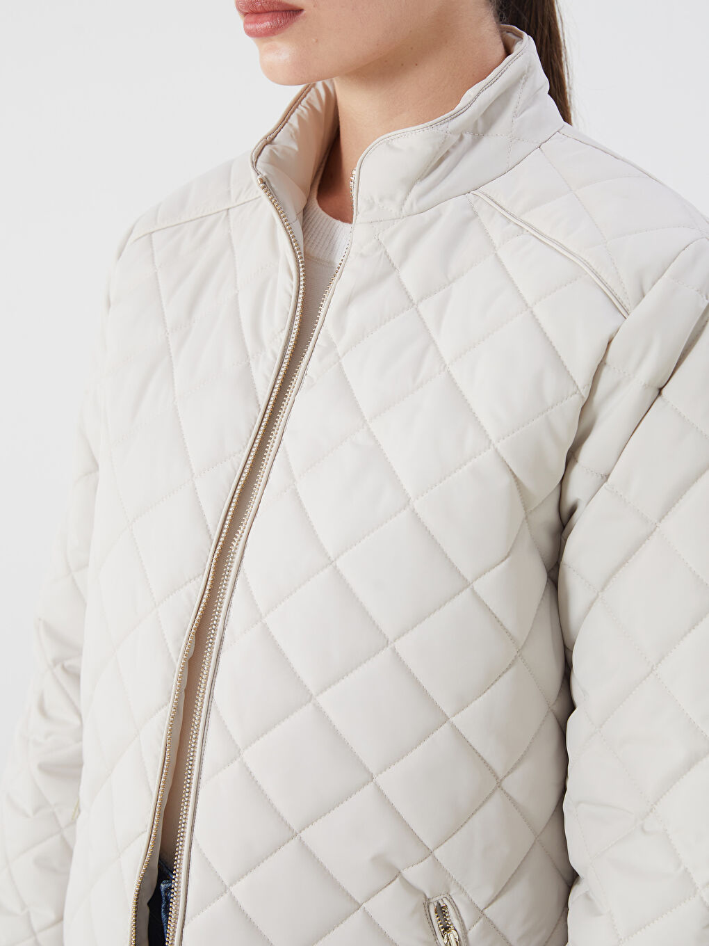 Funnel Neck Quilted Women's Puffer Coat-3
