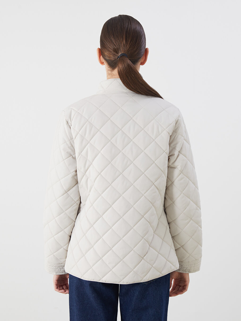 Funnel Neck Quilted Women's Puffer Coat-5