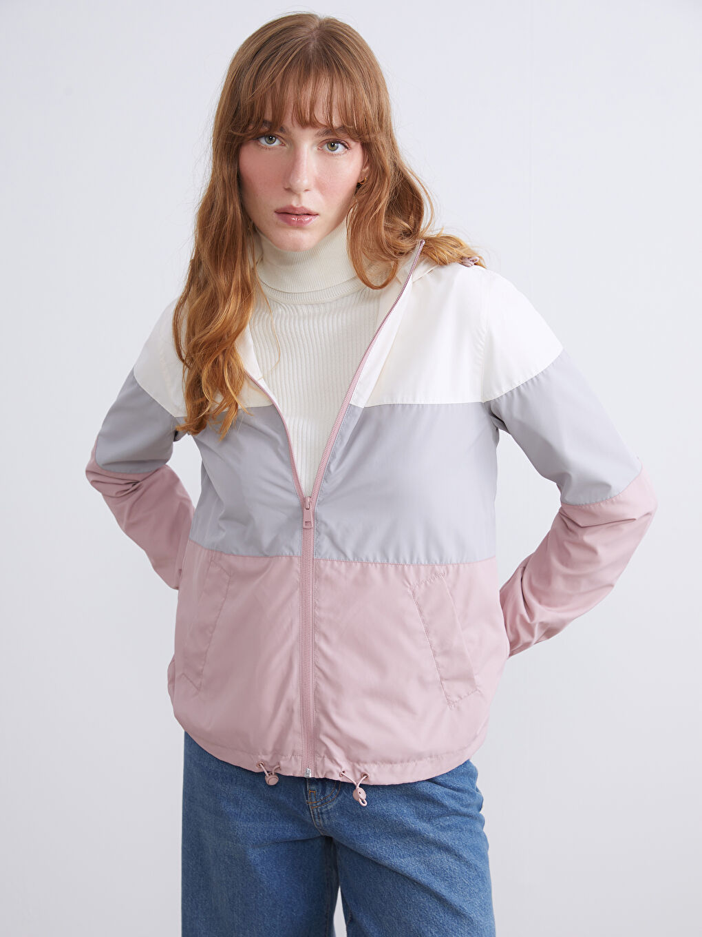 LCWAIKIKI Classic Hooded Color Block Women's Raincoat -W50800Z8-GJR