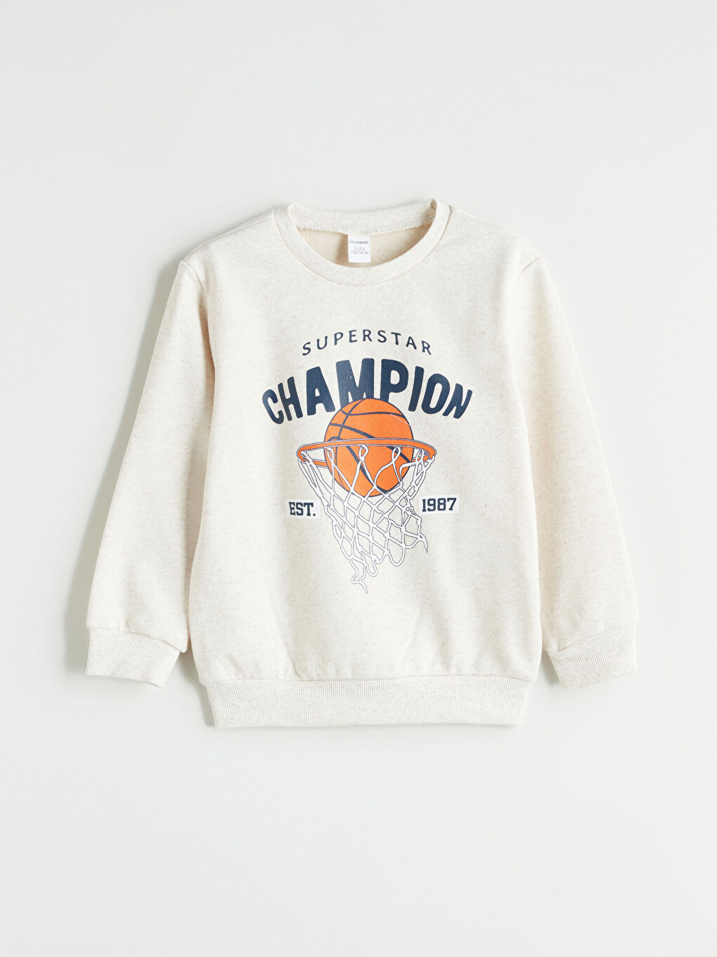 Beyaz Bisiklet Yaka Baskılı Erkek Çocuk Sweatshirt