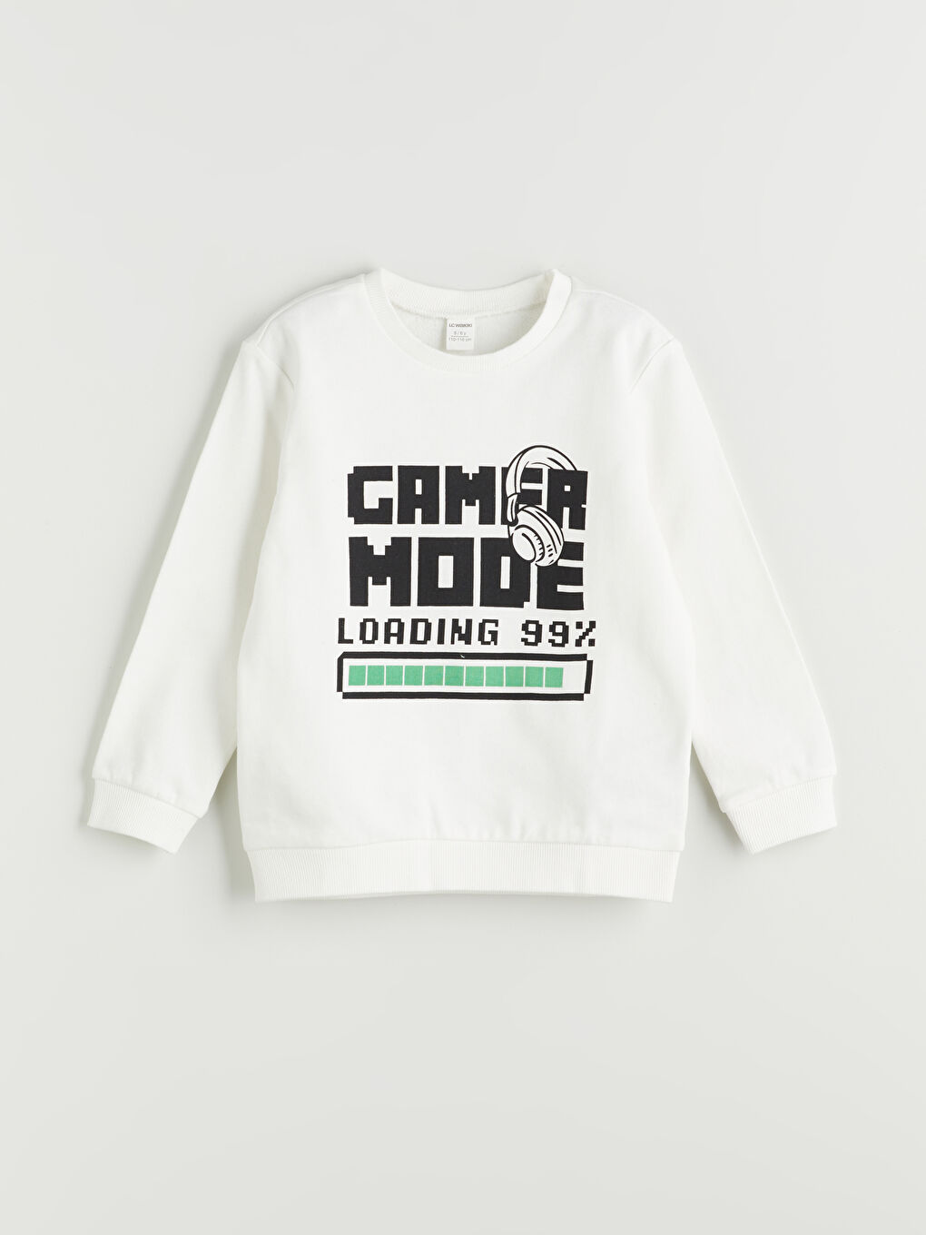 Ekru Bisiklet Yaka Baskılı Erkek Çocuk Sweatshirt