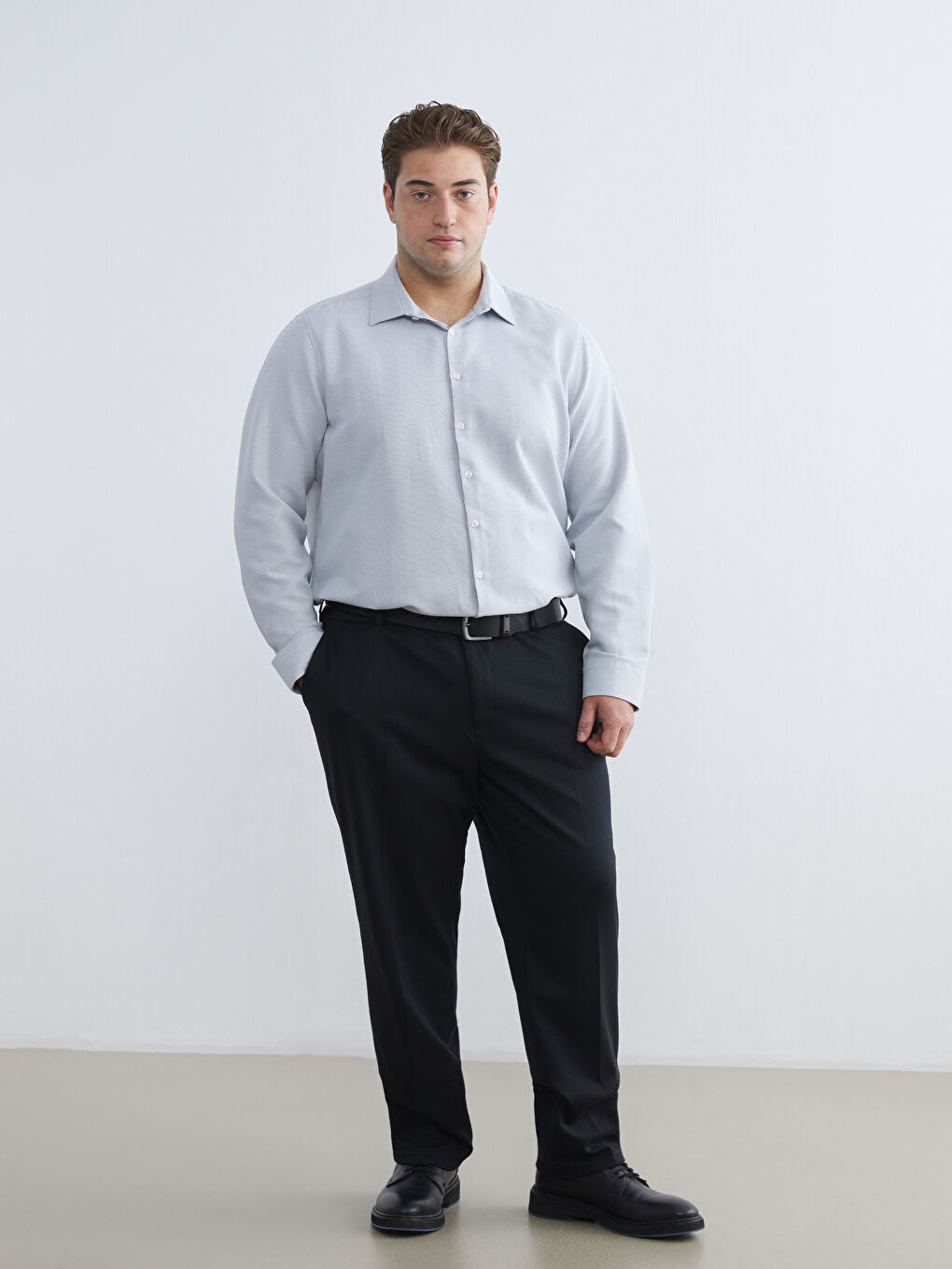 Рубашка Мужская Слим Фит С Длинным Рукавом Из Ткани Добби-6