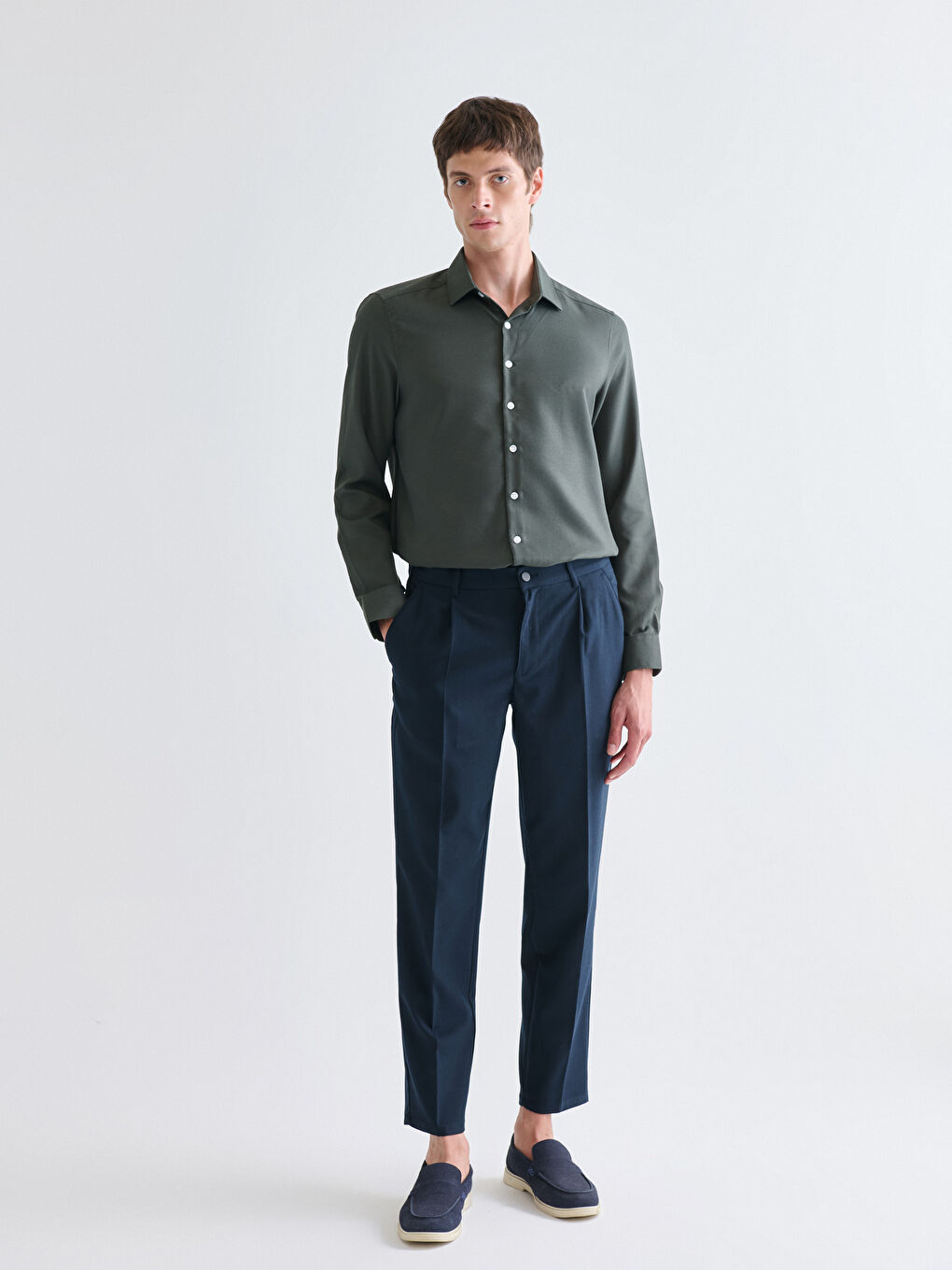 Slim Fit Long Sleeve Dobby Men's Shirt-1