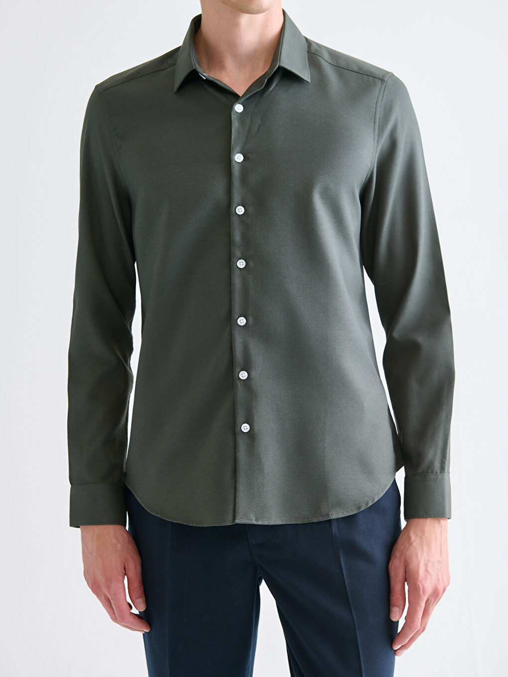 Slim Fit Long Sleeve Dobby Men's Shirt-2
