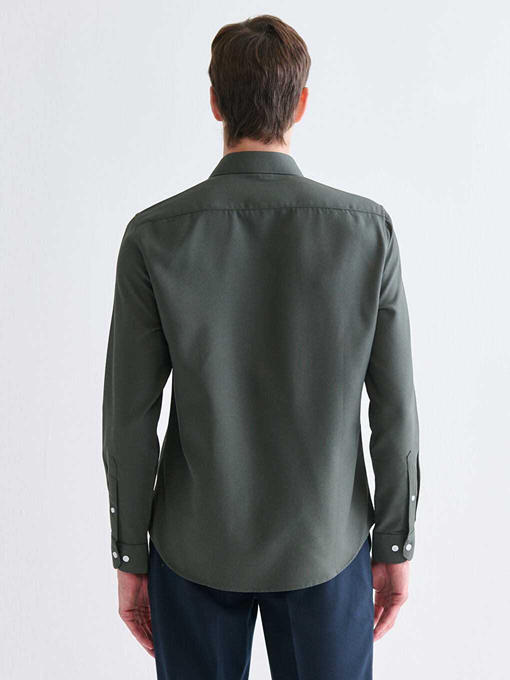 Slim Fit Long Sleeve Dobby Men's Shirt-3