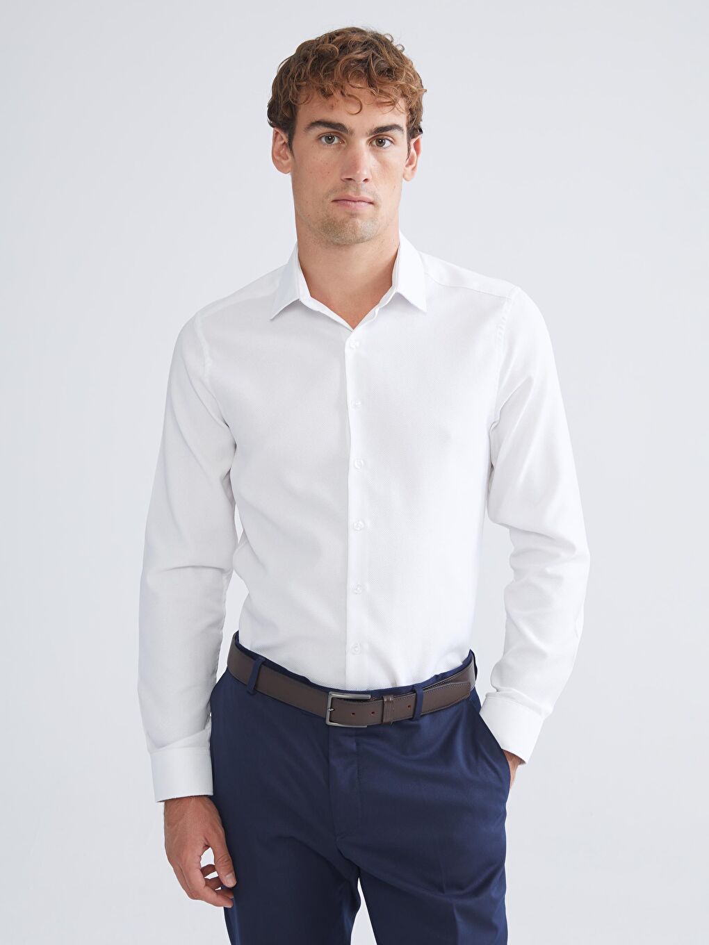 Slim Fit Long Sleeve Dobby Men's Shirt-1