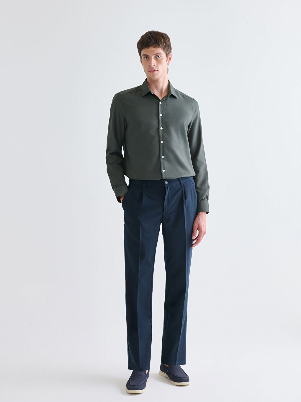 ерлерге арналған тар пішім ұзын жең добби матасы жейде-1