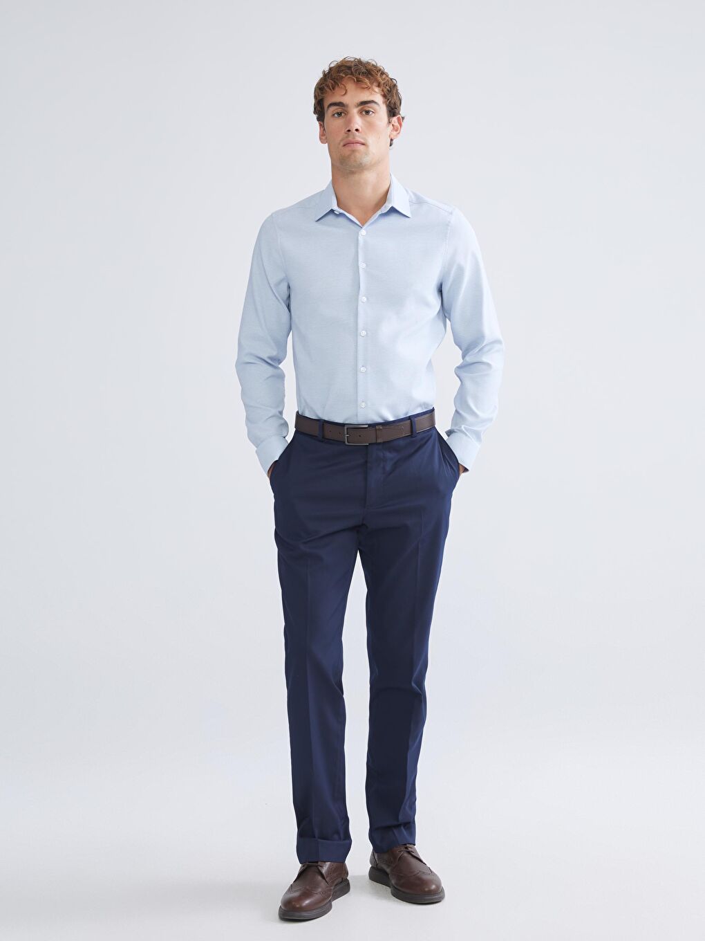 Slim Fit Long Sleeve Dobby Men's Shirt-1