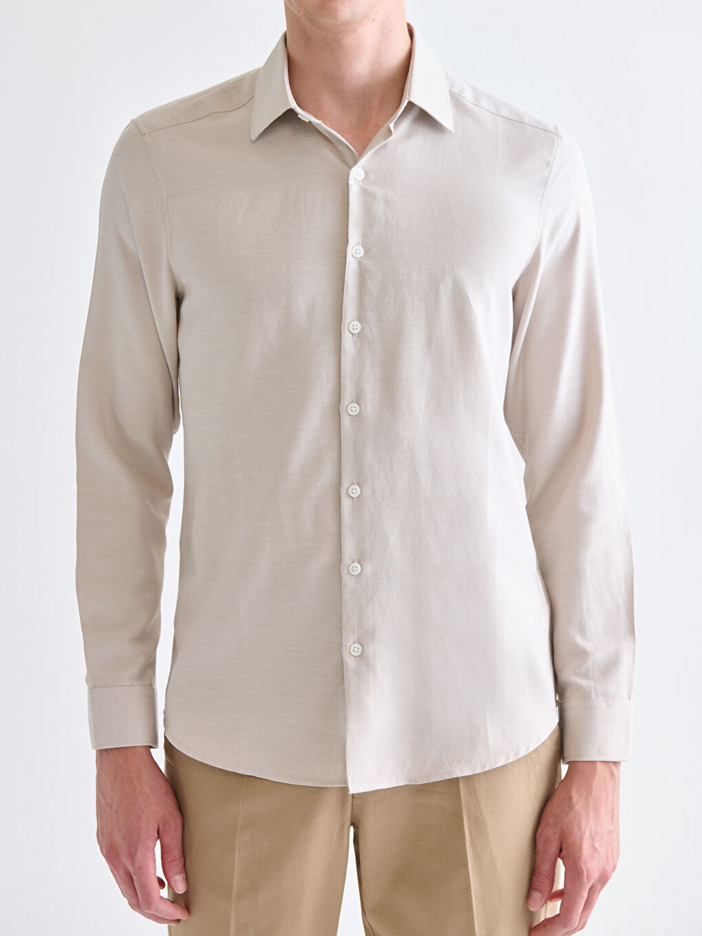 Slim Fit Long Sleeve Oxford Men's Shirt-2