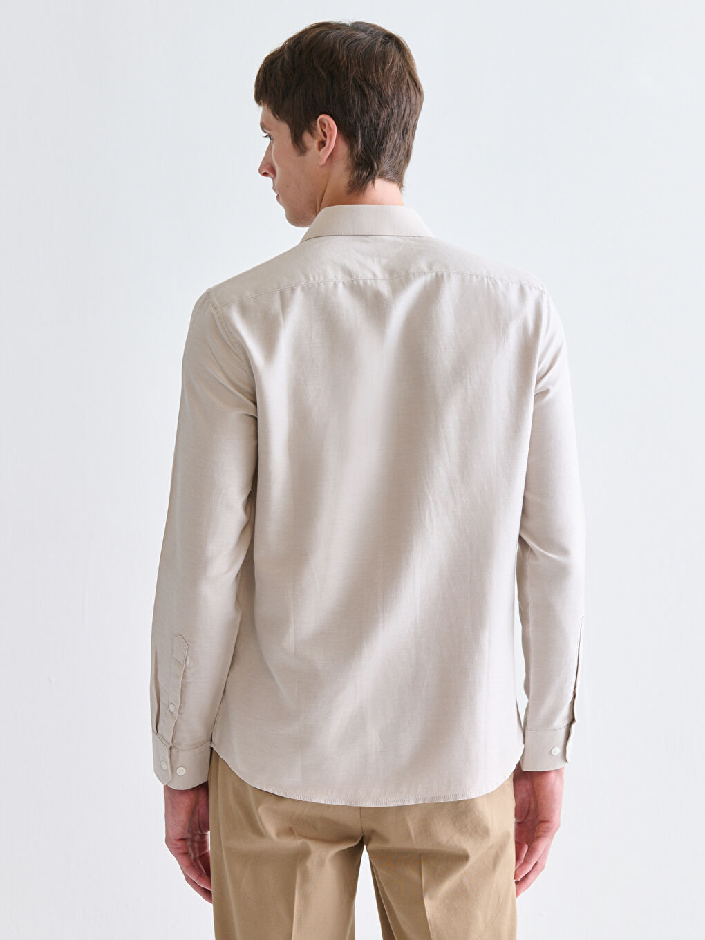 Slim Fit Long Sleeve Oxford Men's Shirt-3