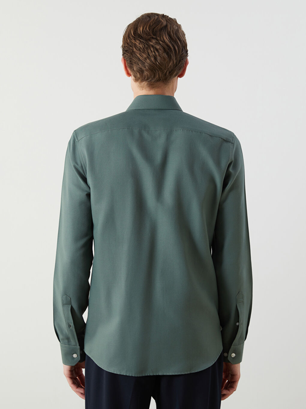 Slim Fit Long Sleeve Oxford Men's Shirt -W50806Z8-CRN