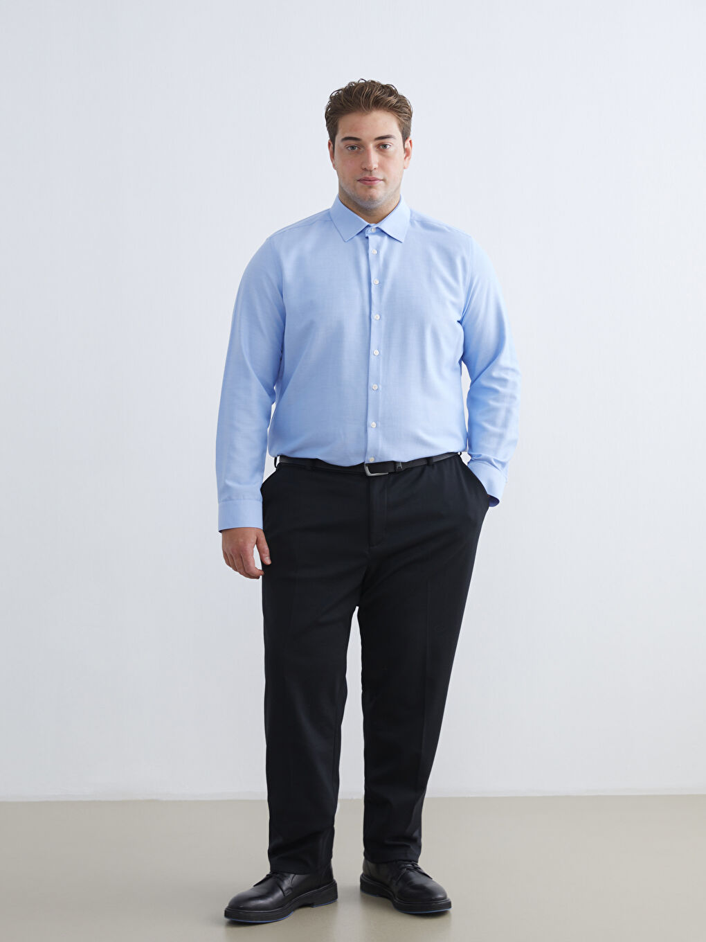 Чоловіча оксфордська сорочка слім-фіт з довгим рукавом-9