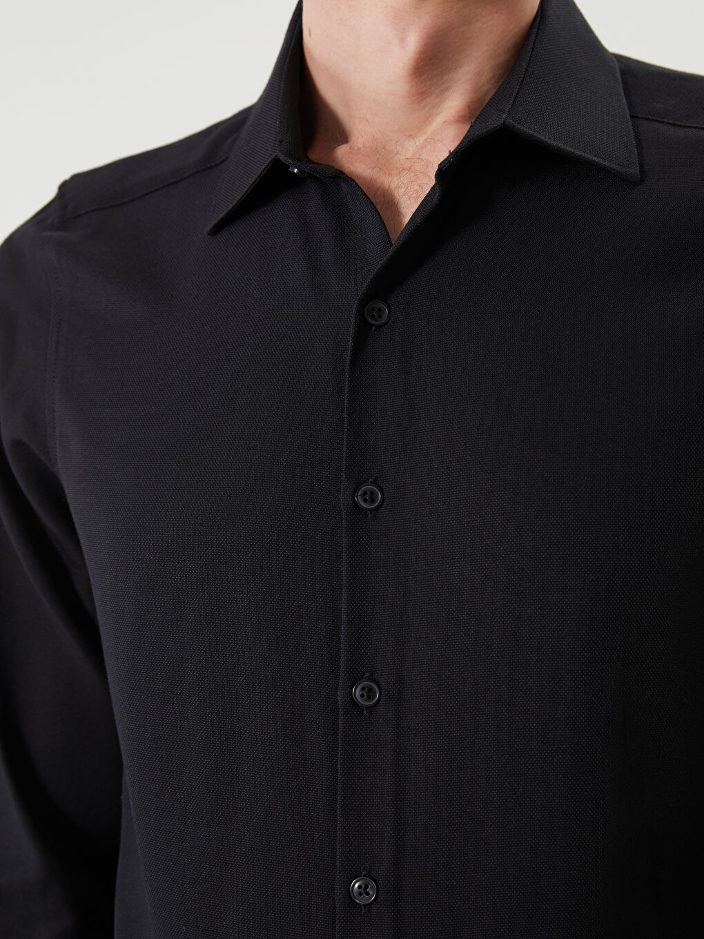 Siyah Slim Fit Uzun Kollu Oxford Erkek Gömlek-1