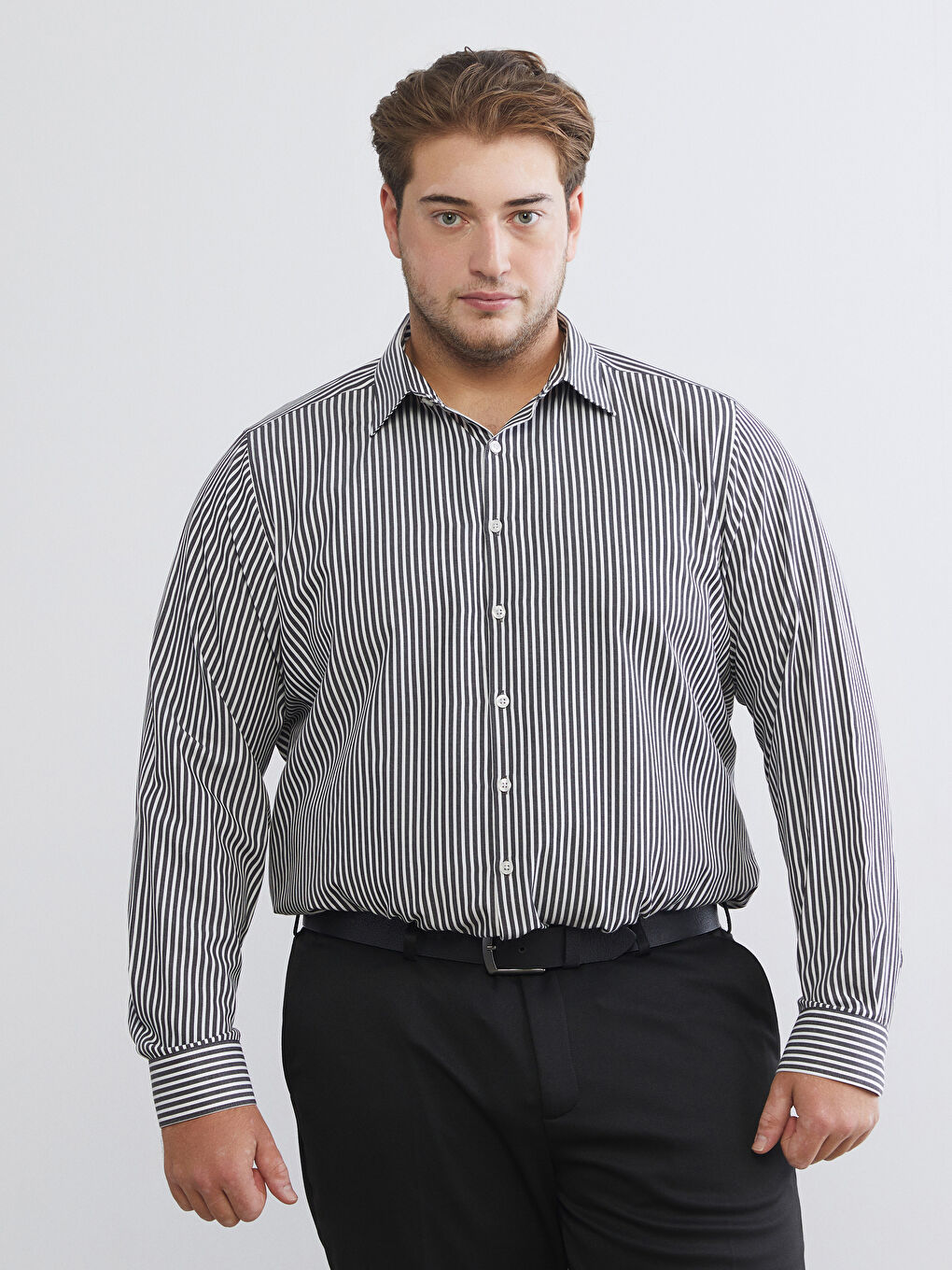 Slim Fit Long Sleeve Striped Poplin Men's Shirt-1