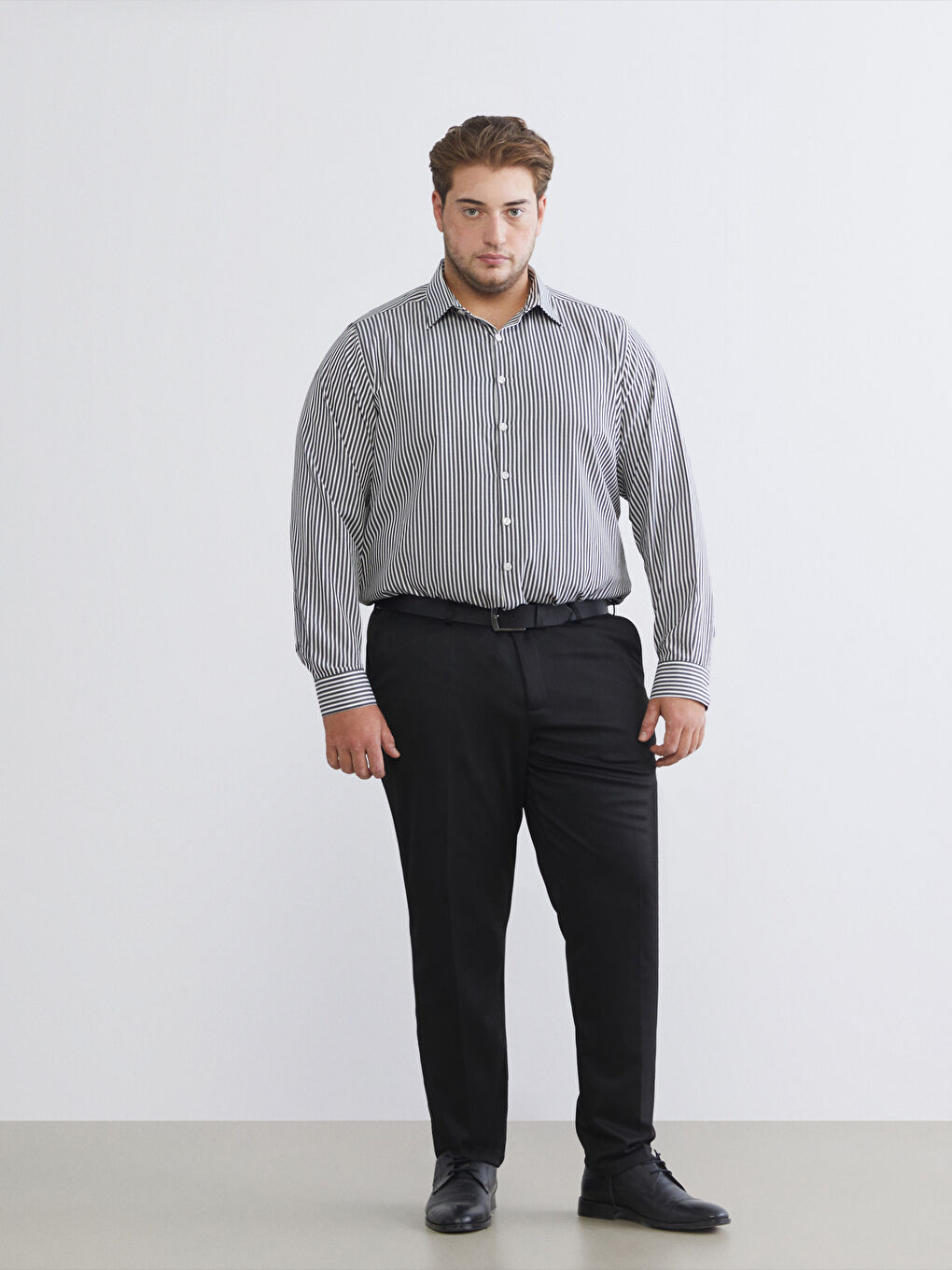Slim Fit Long Sleeve Striped Poplin Men's Shirt-5