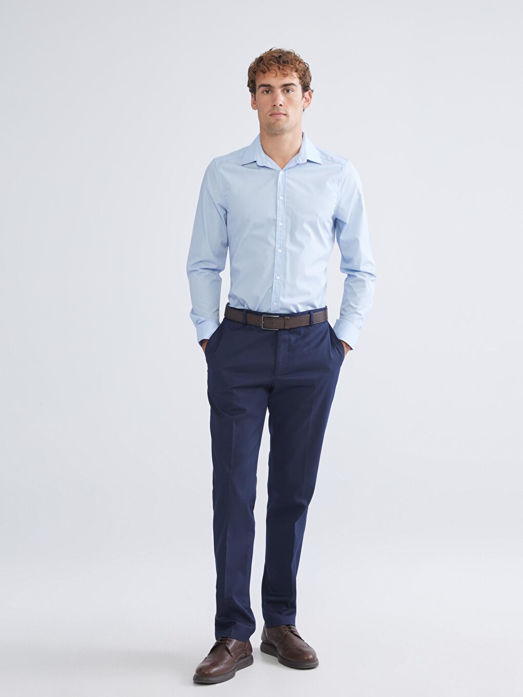Slim Fit Long Sleeve Poplin Men's Shirt-1