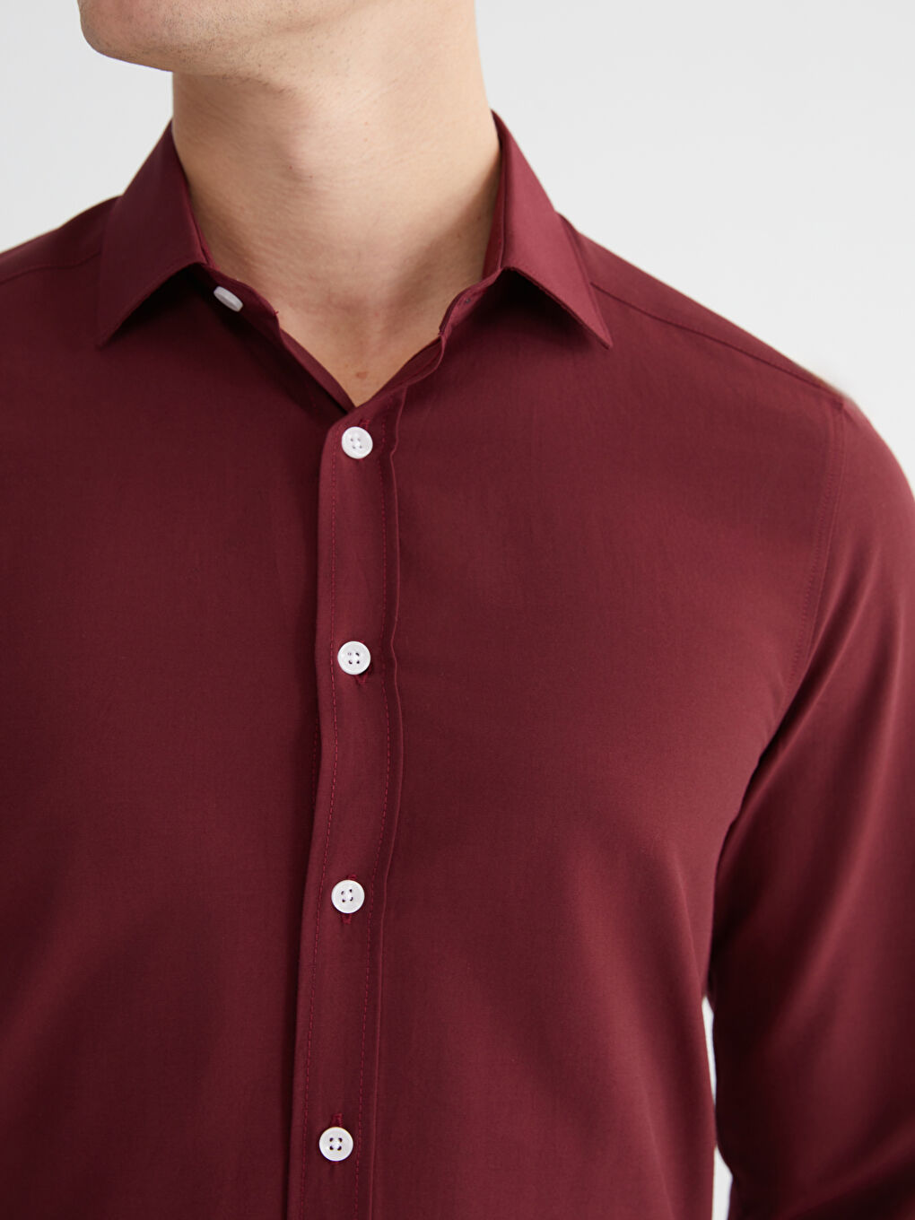Bordo Slim Fit Uzun Kollu Poplin Erkek Gömlek-2