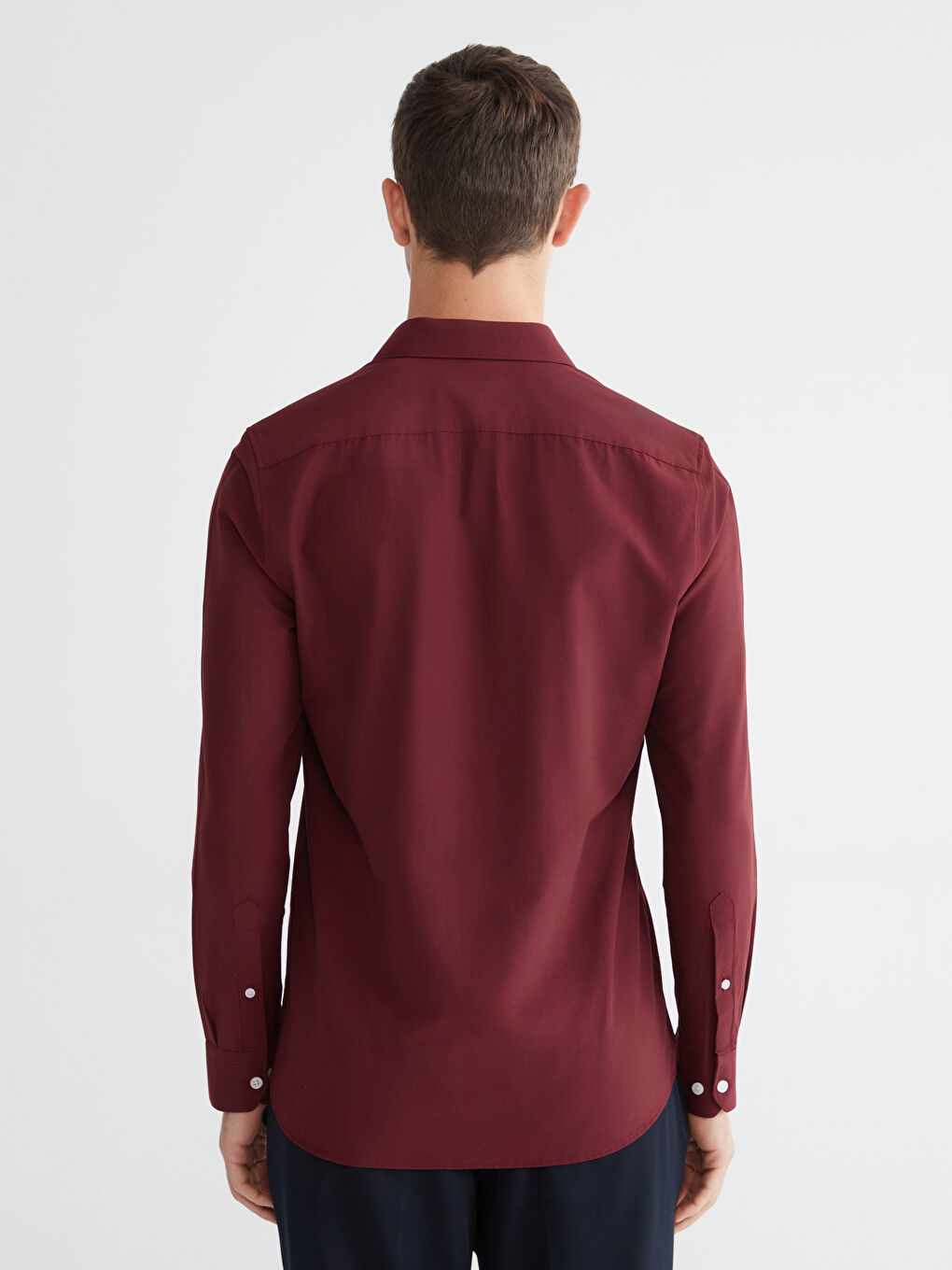 Bordo Slim Fit Uzun Kollu Poplin Erkek Gömlek-3