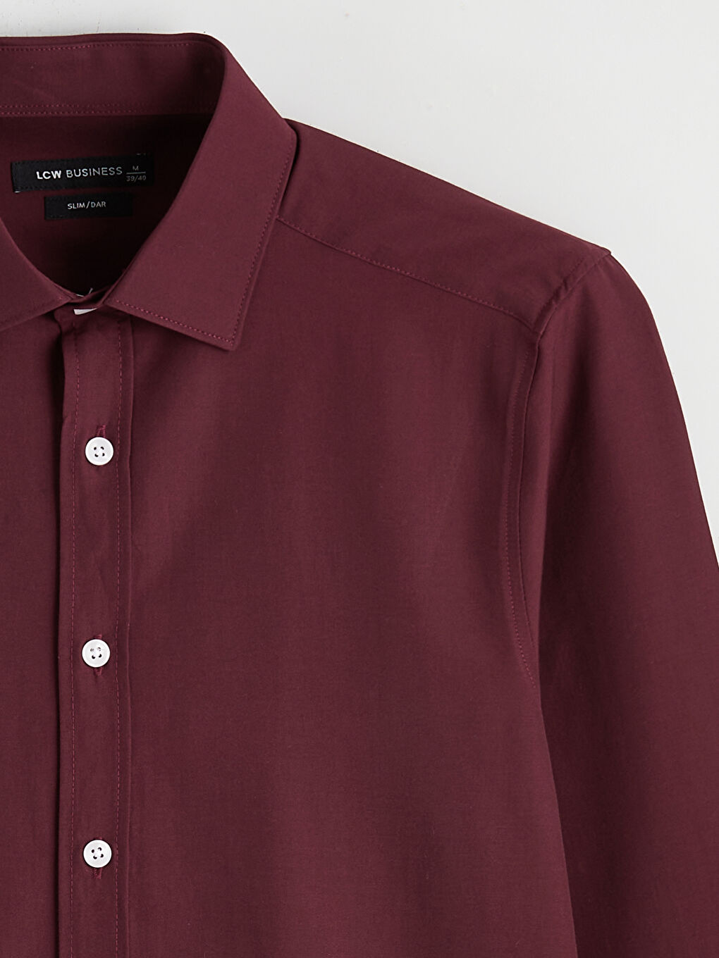 Bordo Slim Fit Uzun Kollu Poplin Erkek Gömlek-5