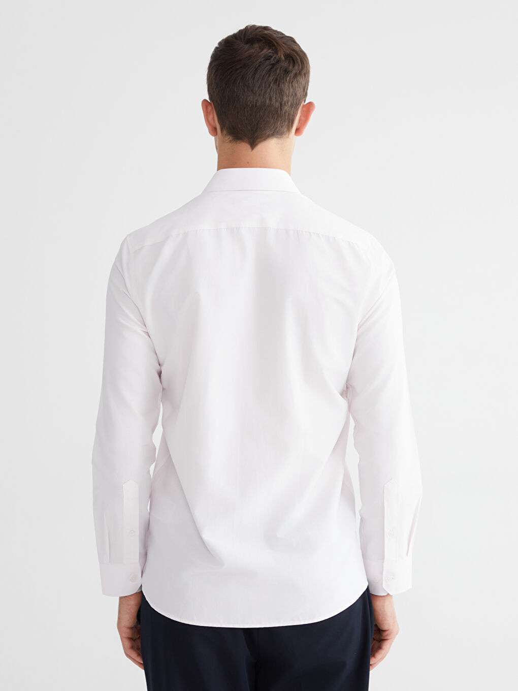 გამხდარი გრძელმკლავიანი პოპლინის მამაკაცის პერანგი-3