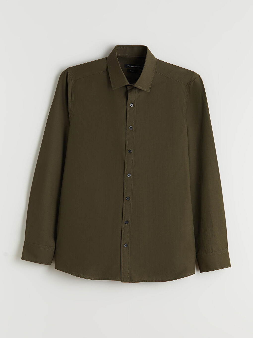 Haki Slim Fit Uzun Kollu Poplin Erkek Gömlek-4