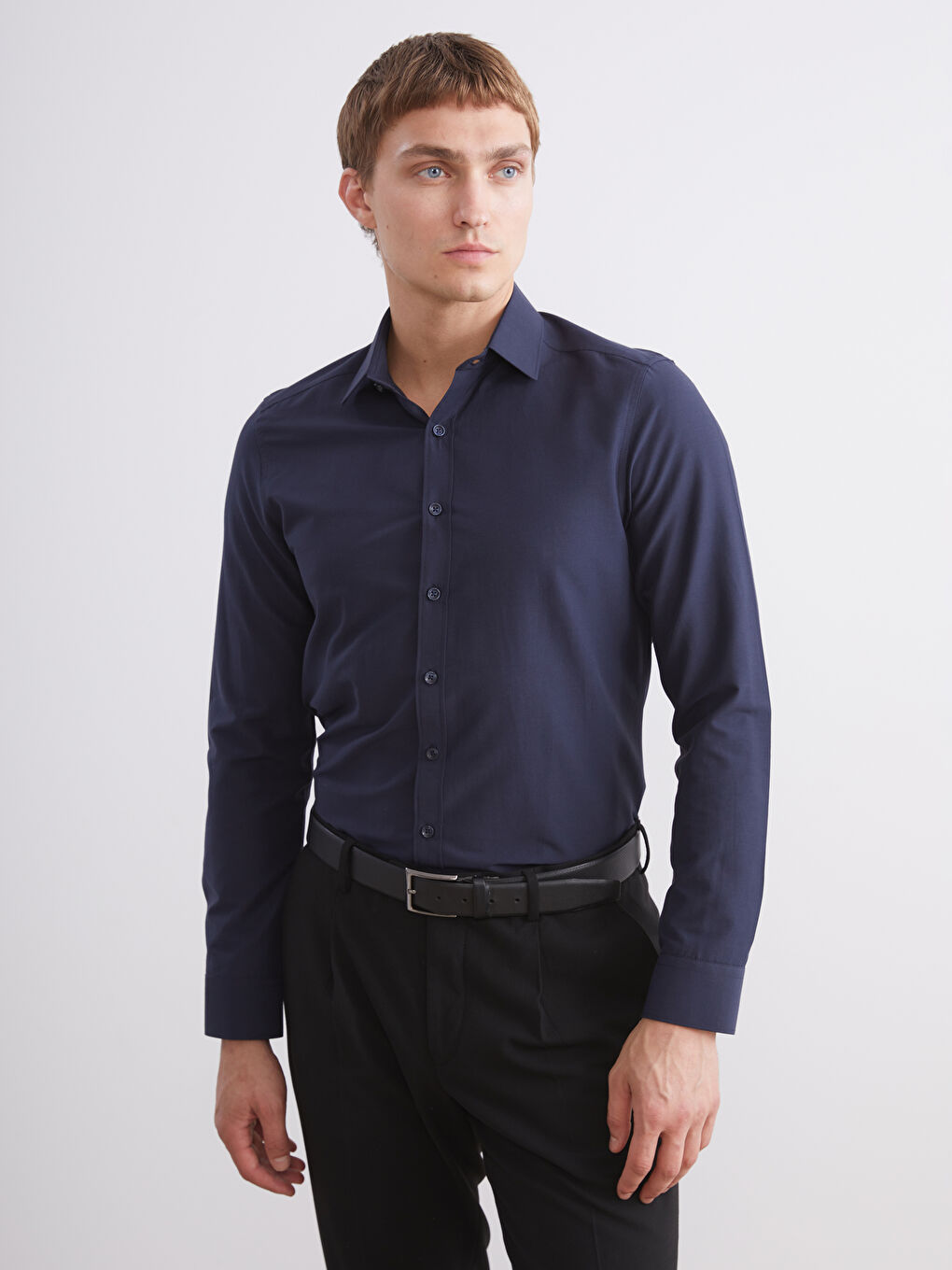 Slim Fit Long Sleeve Poplin Men's Shirt-1