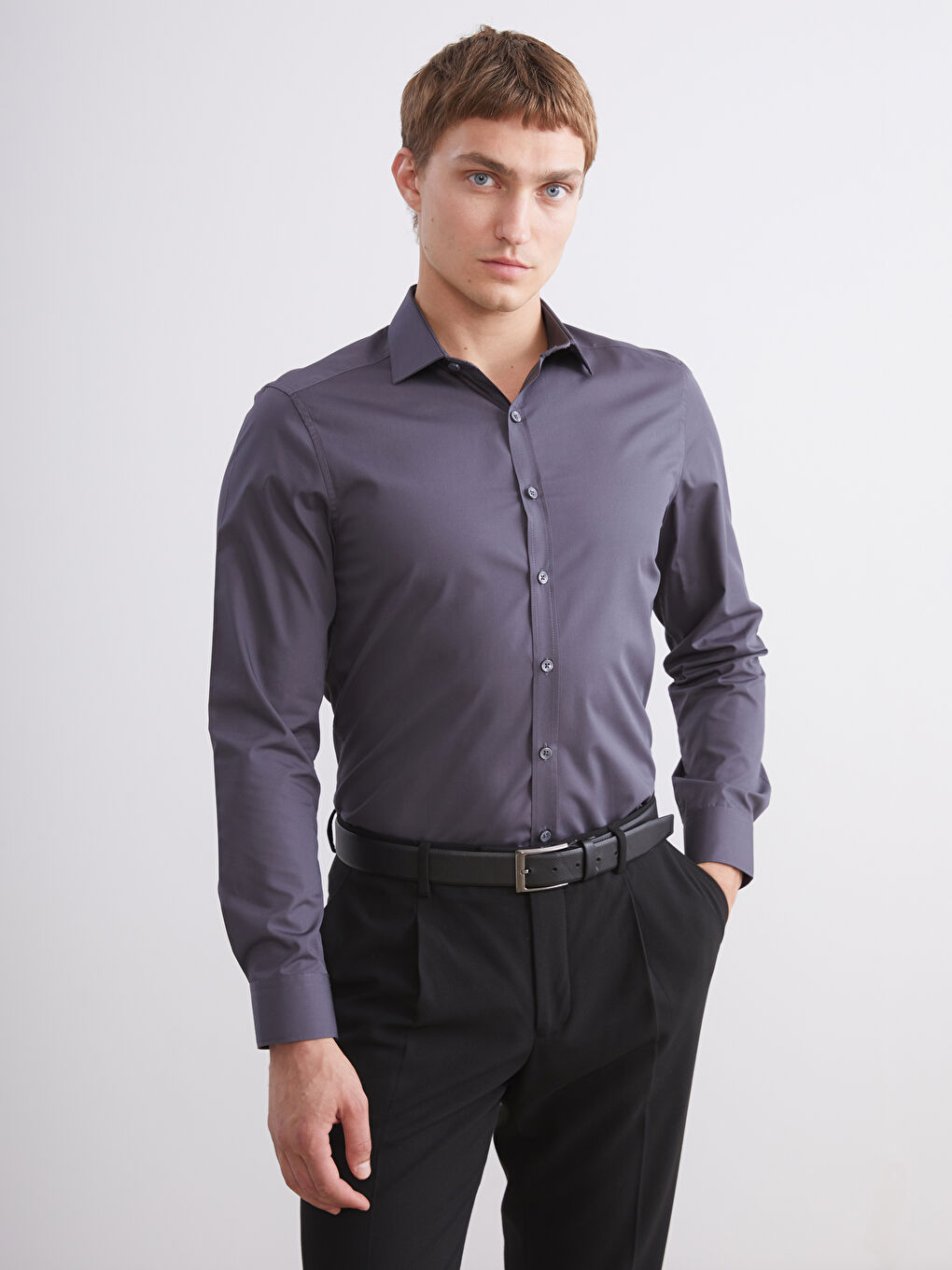 LCWAIKIKI Formal Тънък Дълъг Ръкав Поплин Риза за Мъже -W50808Z8-CWN