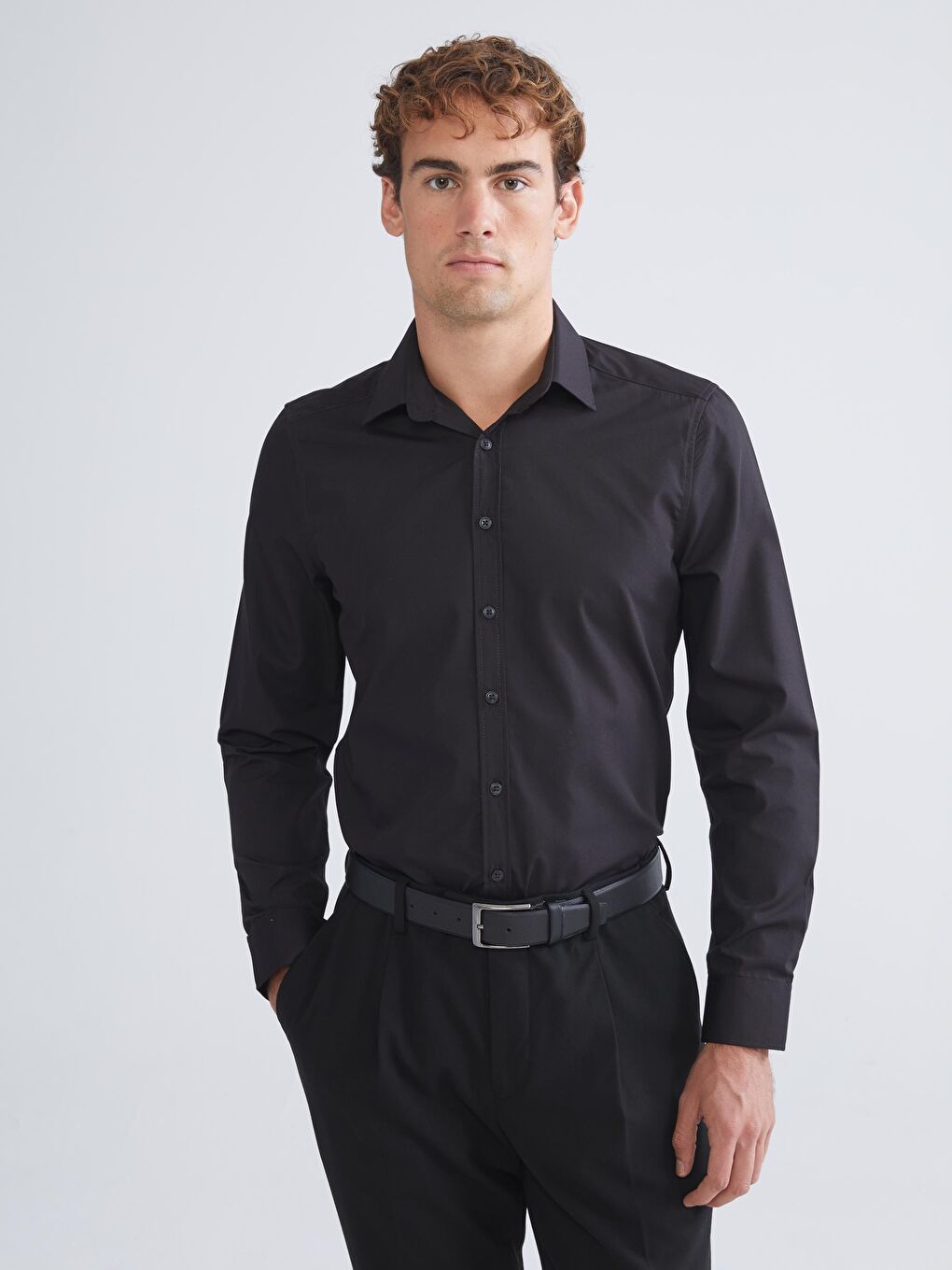 Slim Fit Long Sleeve Poplin Men's Shirt-1