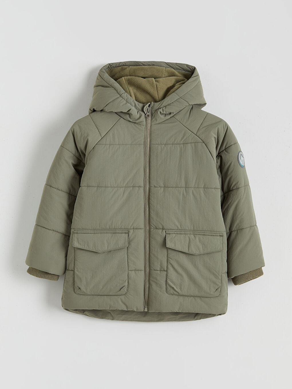 Yeşil Kapüşonlu Astarlı Erkek Çocuk Mont