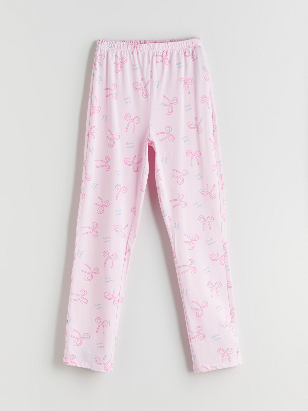 Pembe Beli Lastikli Fiyonk Desenli Kız Çocuk Pijama Alt