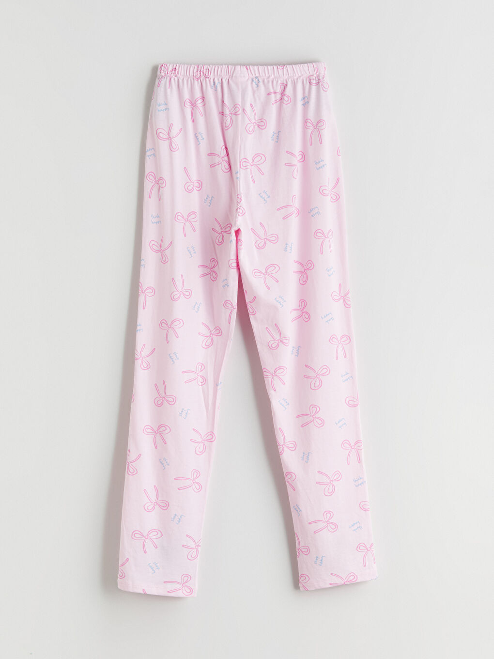 Pembe Beli Lastikli Fiyonk Desenli Kız Çocuk Pijama Alt-1