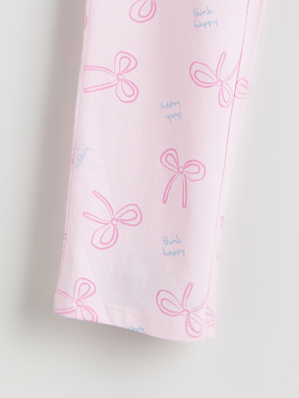 Pembe Beli Lastikli Fiyonk Desenli Kız Çocuk Pijama Alt-2