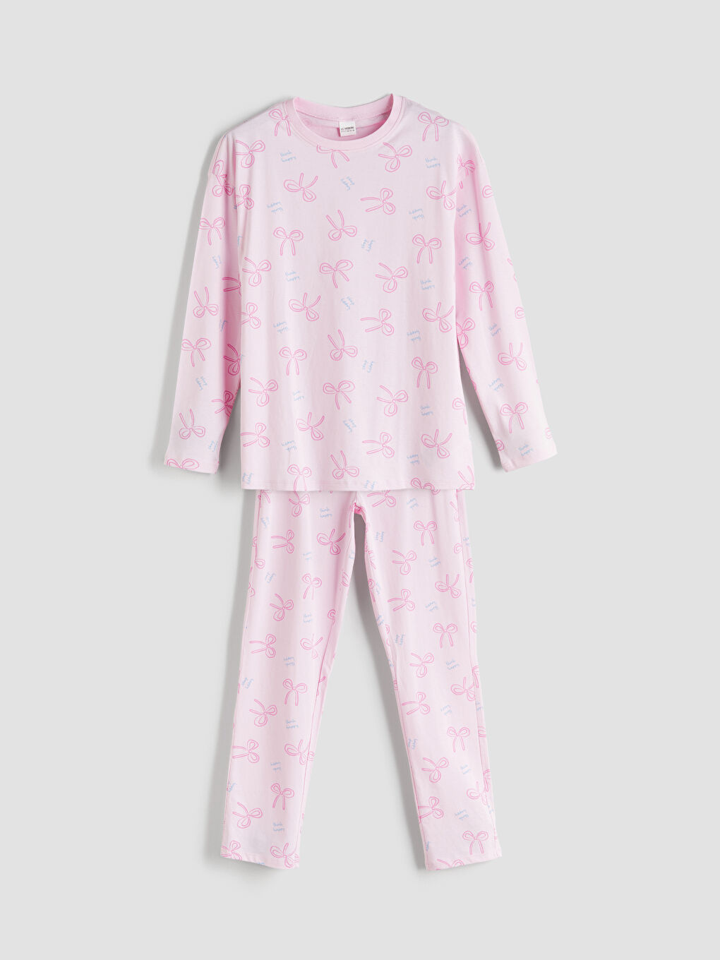 LCW Kids Crew Neck Bow Patterned Girls' Pyjama Set -W50825Z4-LT9