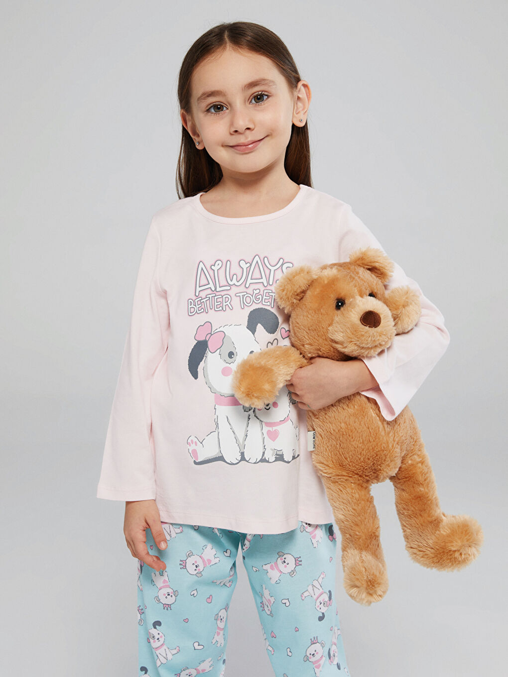 Пижамный комплект для девочек с круглым вырезом и принтом-2