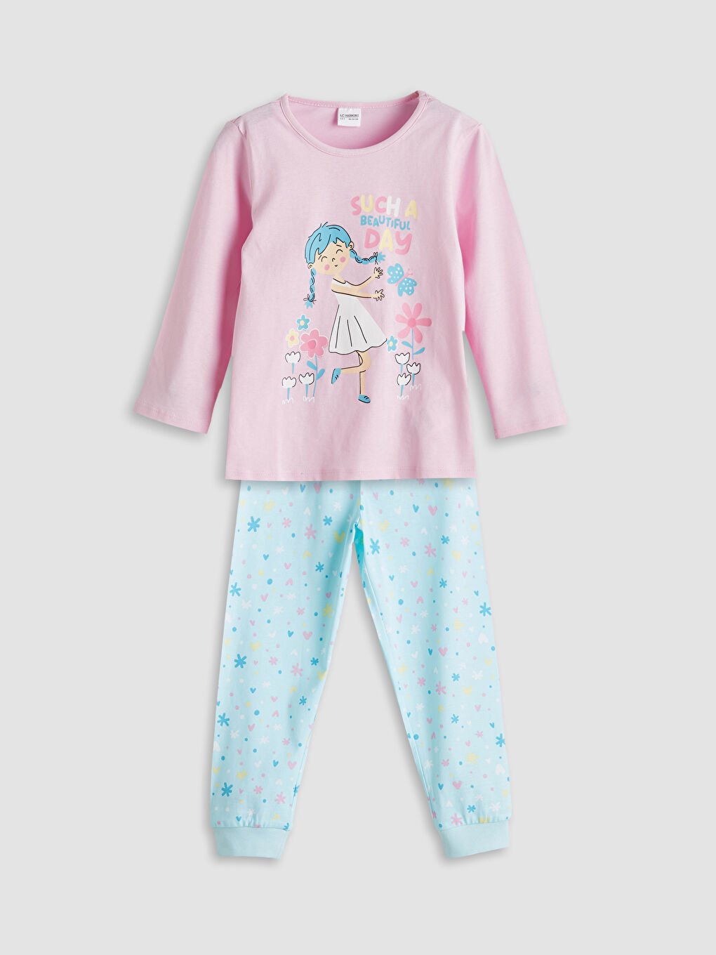 LCW Kids Crew Neck Printed Girls' Pyjama Set -W50841Z1-LTY