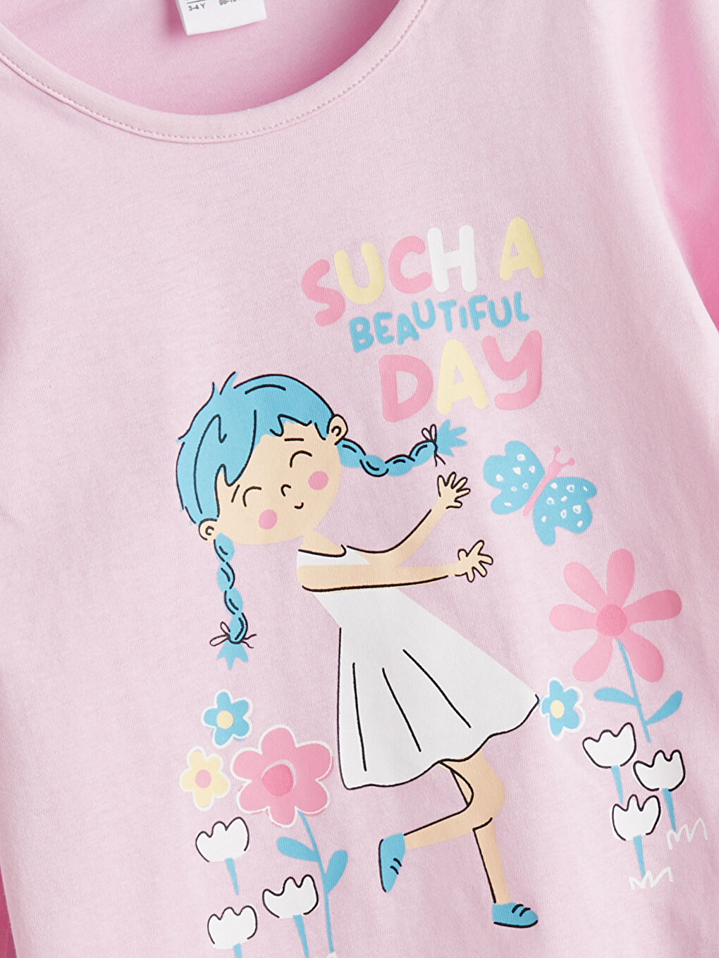 LCW Kids Crew Neck Printed Girls' Pyjama Set -W50841Z1-LTY