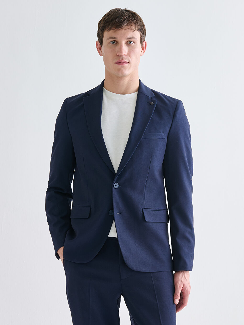 Lacivert Standart Kalıp Erkek Blazer Ceket